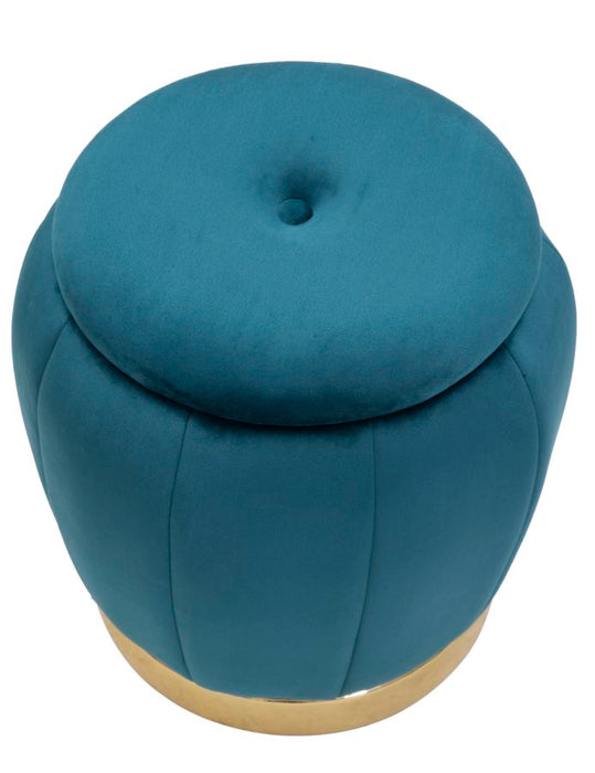 Pouf Contenitore Paris in Velluto Ottanio e Oro - Ø 43x43 cm