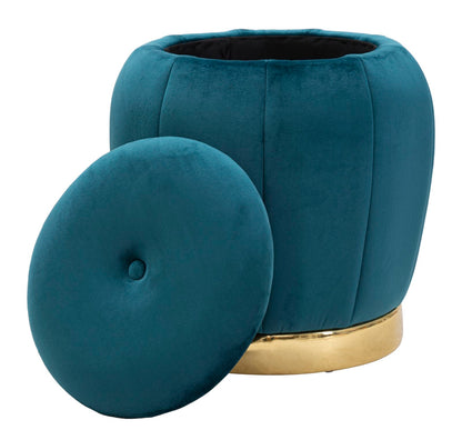 Pouf Contenitore Paris in Velluto Ottanio e Oro - Ø 43x43 cm