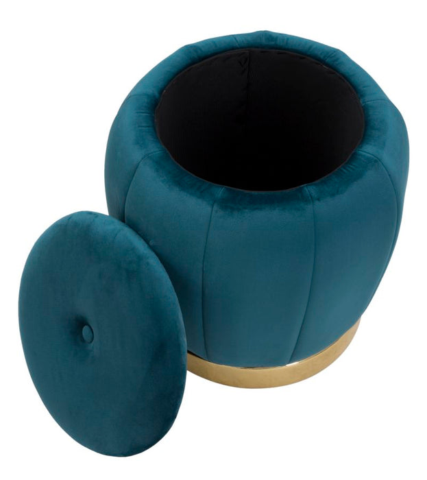 Pouf Contenitore Paris in Velluto Ottanio e Oro - Ø 43x43 cm