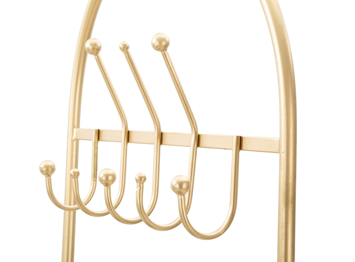Panca multifunzionale in metallo dorato con appendiabiti e ripiano per scarpe cm 80x38,5x180