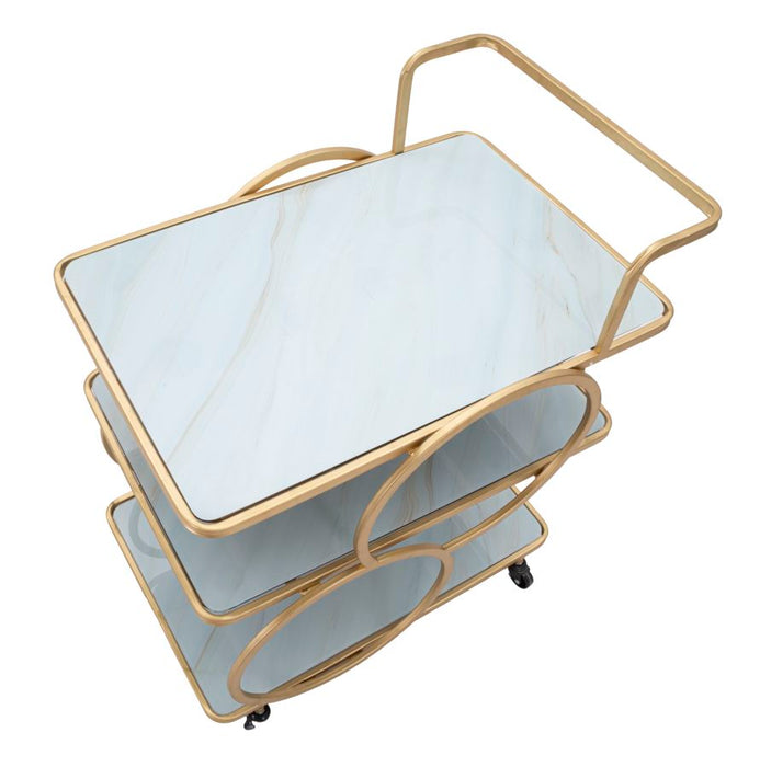 Carrello Elegante in Vetro Simil Marmo 64x46x79 cm