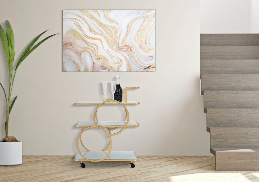 Carrello Elegante in Vetro Simil Marmo 64x46x79 cm