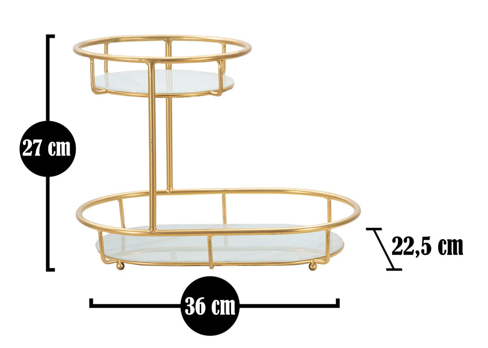 Svuotatasche Elegante a Due Livelli in Metallo Dorato e Vetro a Specchio