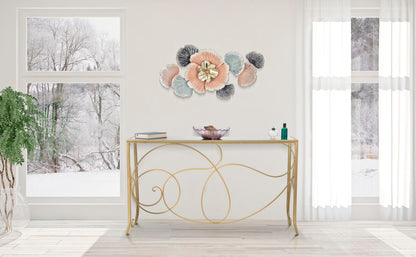 Console Elegante in Metallo Dorato con Piano in Vetro a Specchio 140x40x80