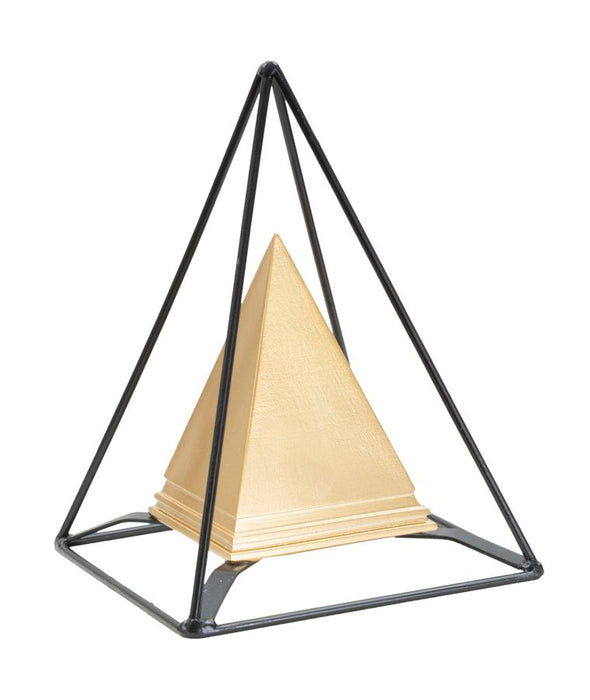 Piramide dorata con supporto in ferro 15x15x21 cm