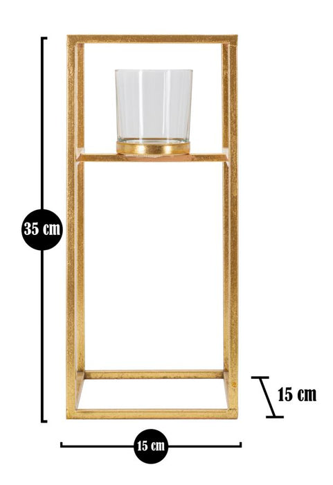 Portacandele Elegante in Metallo Dorato 15x15x35 cm