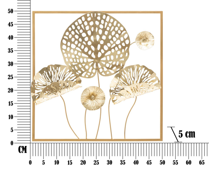 Pannello Decorativo in Ferro con Fiori Dorati cm 50x5x50