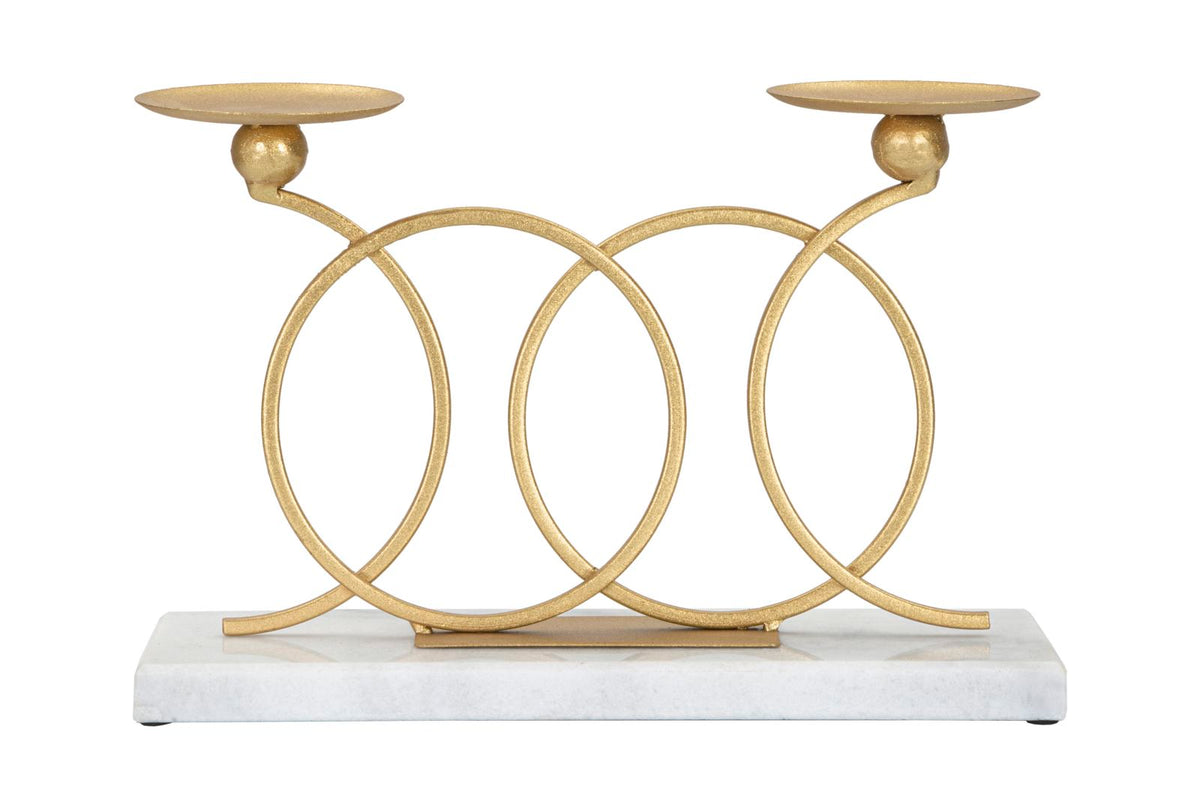 Portacandele Infinity Elegante in Metallo Dorato e Marmo Bianco 30x9x20 cm