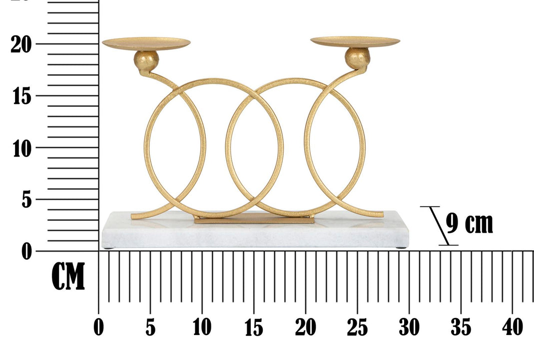 Portacandele Infinity Elegante in Metallo Dorato e Marmo Bianco 30x9x20 cm