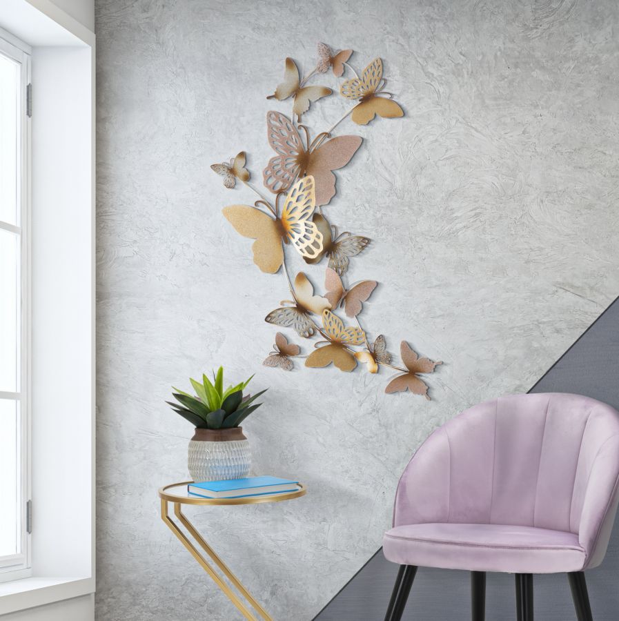 Pannello Decorativo 3D Farfalle Oro/Rosa cm 59,5x4x111,5