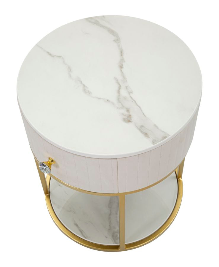 Comodino Elegante Montpellier in Crema Ø 42 cm x H 48 cm