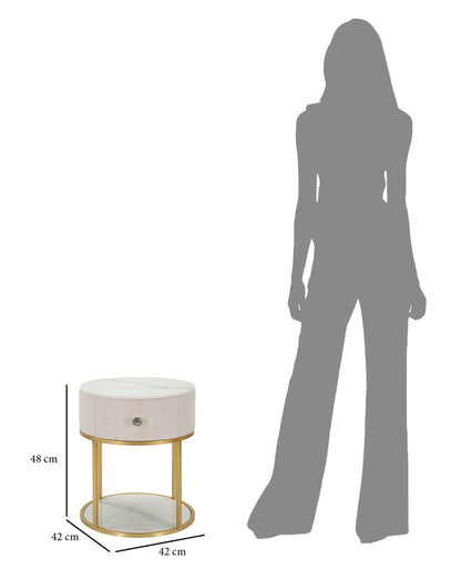 Comodino Elegante Montpellier in Crema Ø 42 cm x H 48 cm