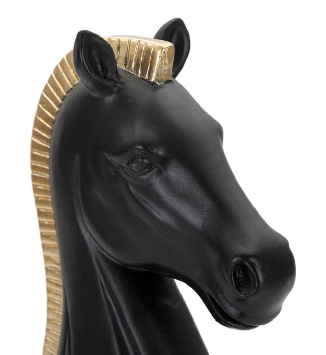 Scultura Elegante Cavallo Nero e Oro 10,5x8,5x19 cm