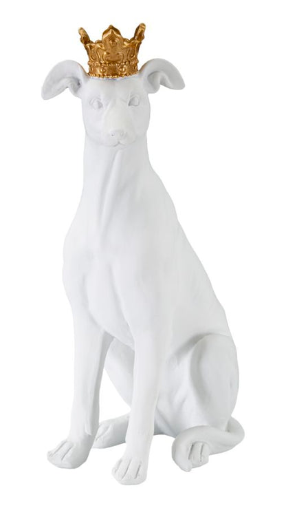 Statua Elegante di Cane con Corona Bianca 20x12,5x33 cm