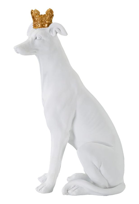 Statua Elegante di Cane con Corona Bianca 20x12,5x33 cm