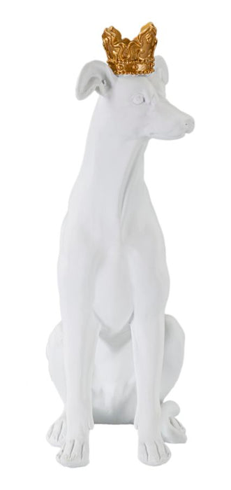 Statua Elegante di Cane con Corona Bianca 20x12,5x33 cm