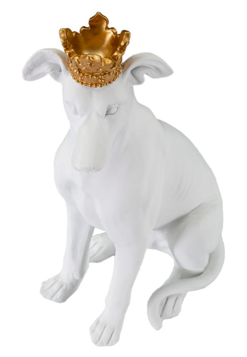 Statua Elegante di Cane con Corona Bianca 20x12,5x33 cm