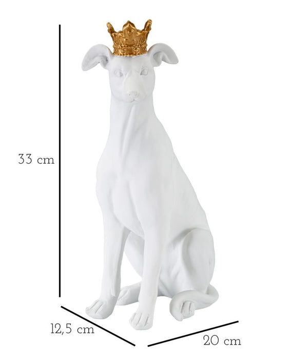 Statua Elegante di Cane con Corona Bianca 20x12,5x33 cm