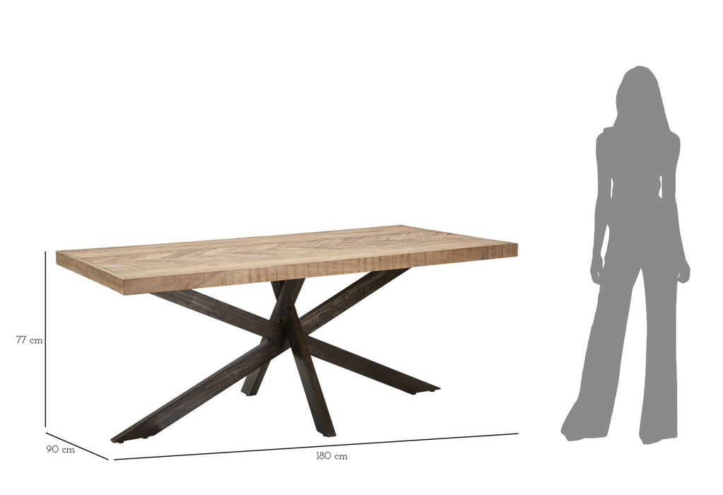 Tavolo da pranzo in legno di acacia nicolitica 180x90 cm con gambe in metallo design industriale