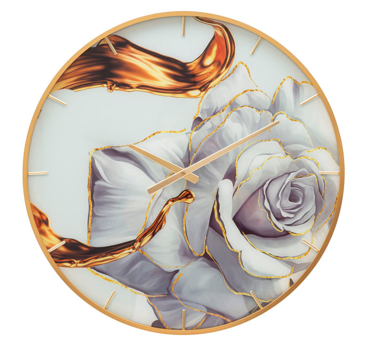 Orologio da Parete Elegante con Rosa in Vetro Ø 60x5 cm