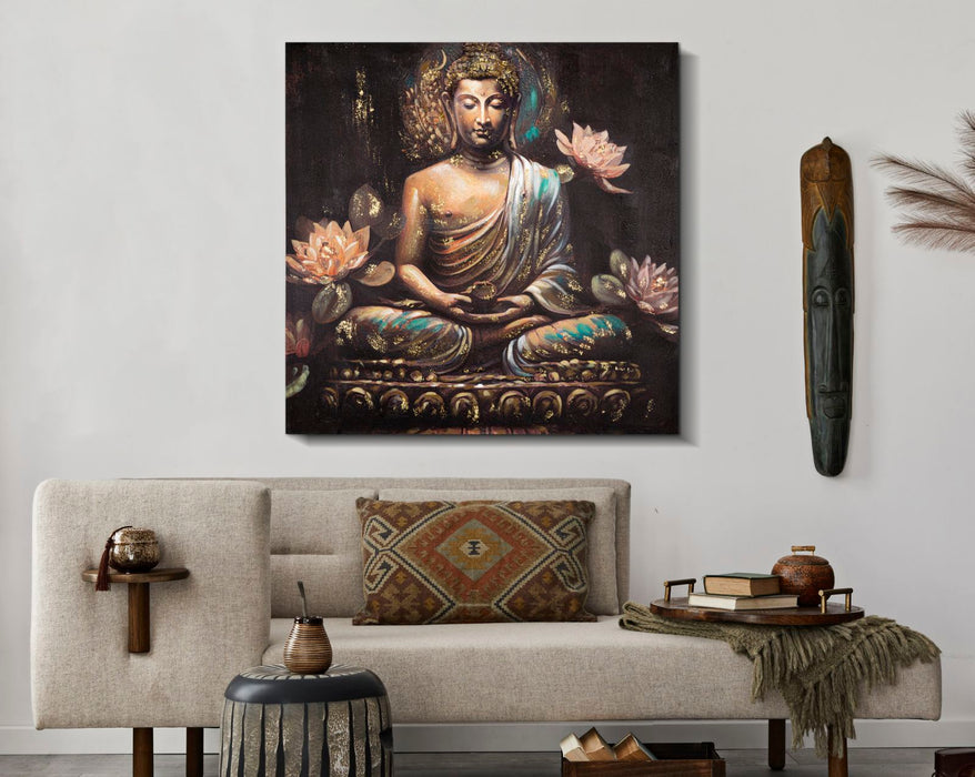 Quadro su Tela con Buddha in Meditazione - cm 100x3x100