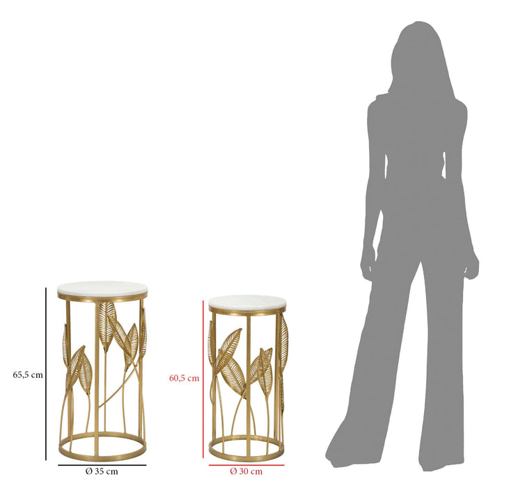 Tavolini Leaf Eleganti in Coppia cm ø 35x65,5 e 30x60,5