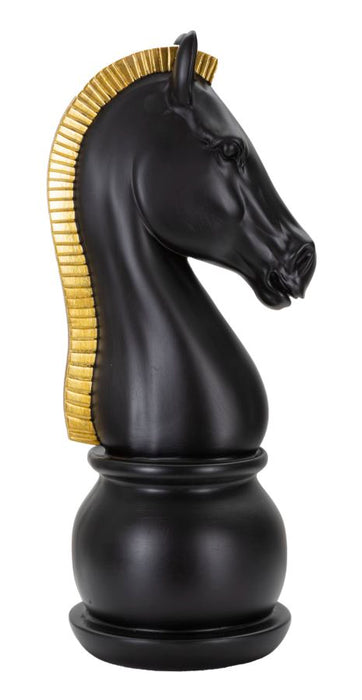 Cavallo Scacchistico Nero con Finiture Dorate cm Ø 18,5x50