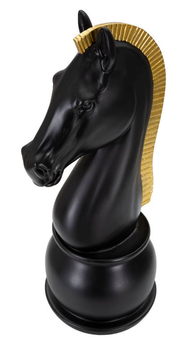 Cavallo Scacchistico Nero con Finiture Dorate cm Ø 18,5x50