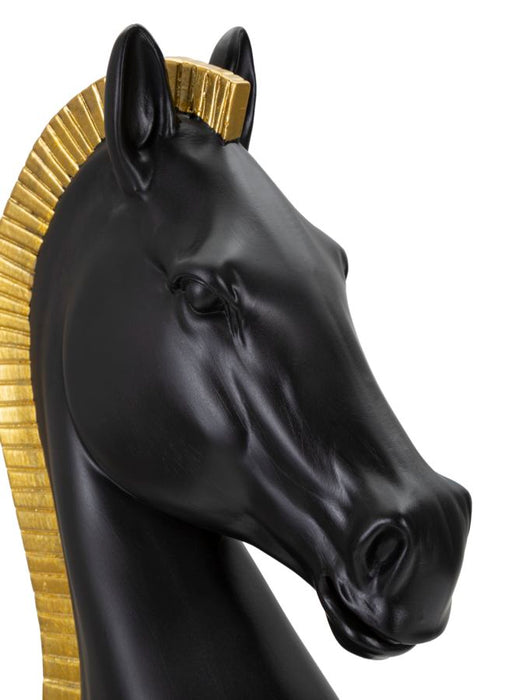 Cavallo Scacchistico Nero con Finiture Dorate cm Ø 18,5x50