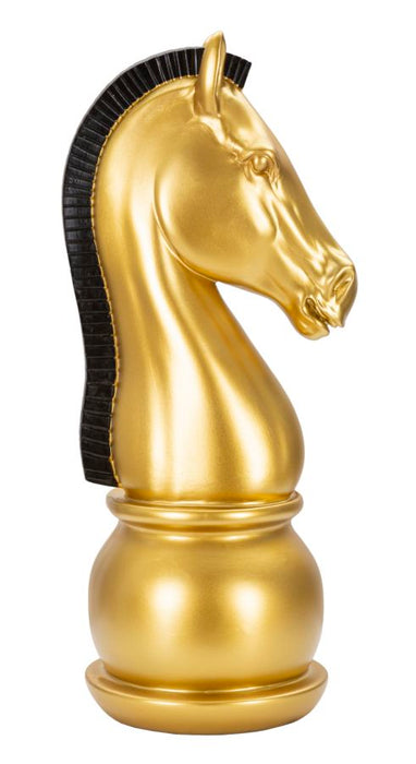 Cavallo Scacchiera in Oro e Nero - Eleganza da Esposizione 18,5x50 cm