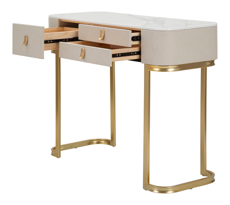 Console Elegante con 3 Cassetti e Piano in Simil Marmo cm 100x40x80