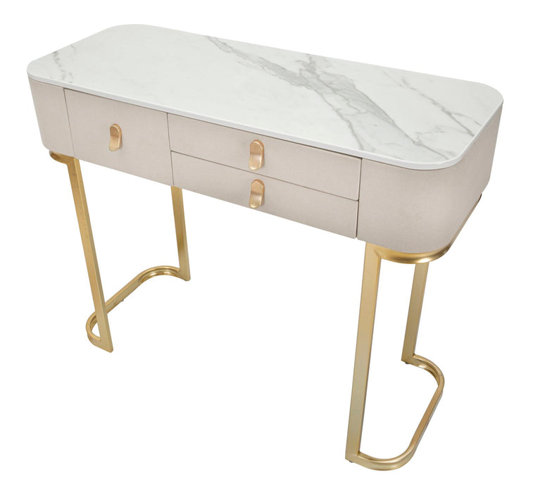 Console Elegante con 3 Cassetti e Piano in Simil Marmo cm 100x40x80