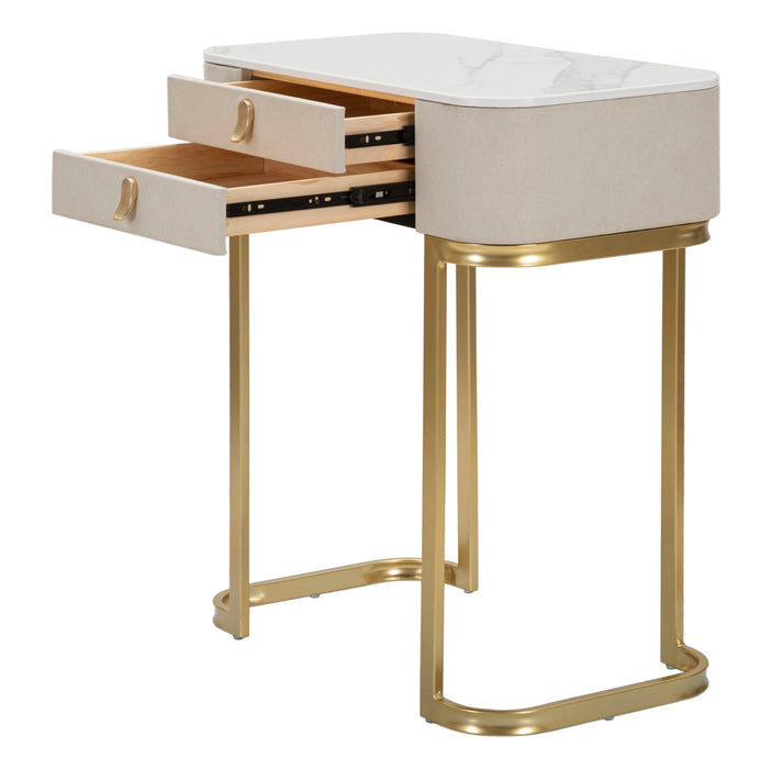 Console Elegante con 2 Cassetti e Piano in Simil Marmo cm 70x40x80