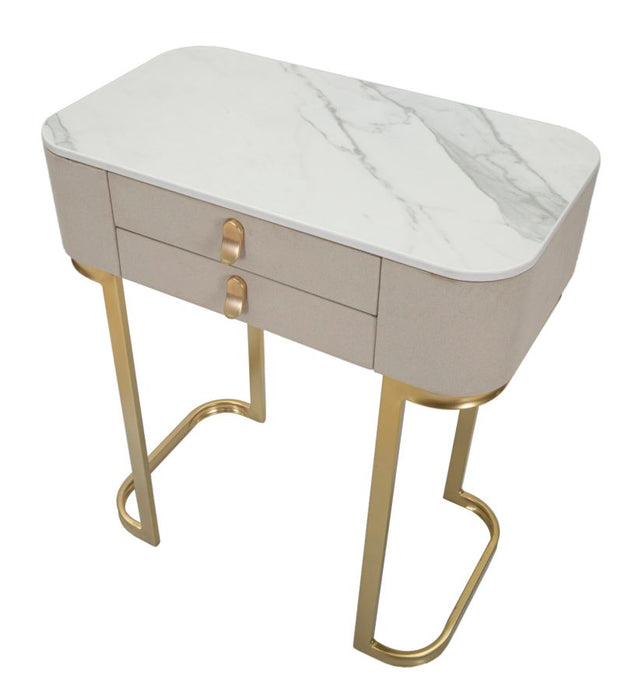 Console Elegante con 2 Cassetti e Piano in Simil Marmo cm 70x40x80