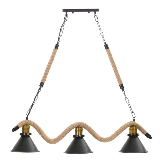 Lampadario Elegante a 3 Luci in Metallo e Corda 84x20x88 cm