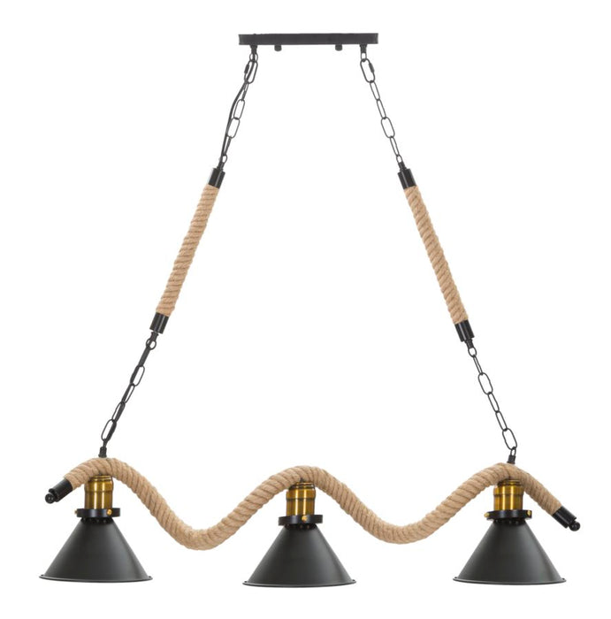 Lampadario Elegante a 3 Luci in Metallo e Corda 84x20x88 cm