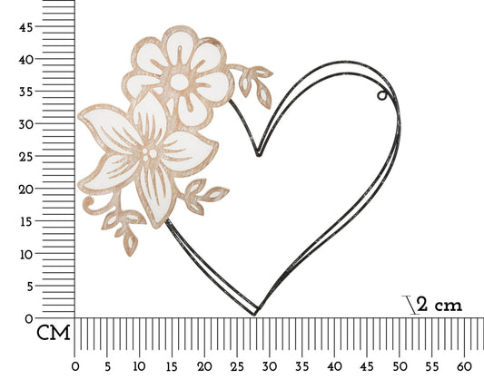 Pannello Decorativo Cuore in Ferro e Legno 50x2x45 cm