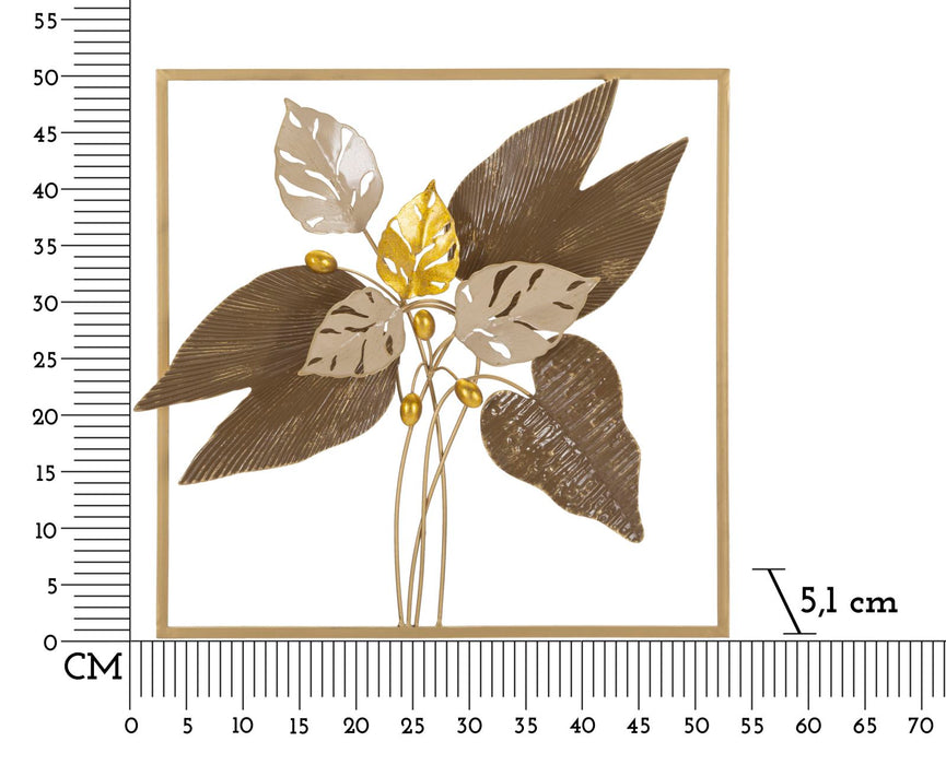 Pannello Decorativo da Parete in Metallo con Design Foglie Eleganti cm 50,2x5,1x50,2