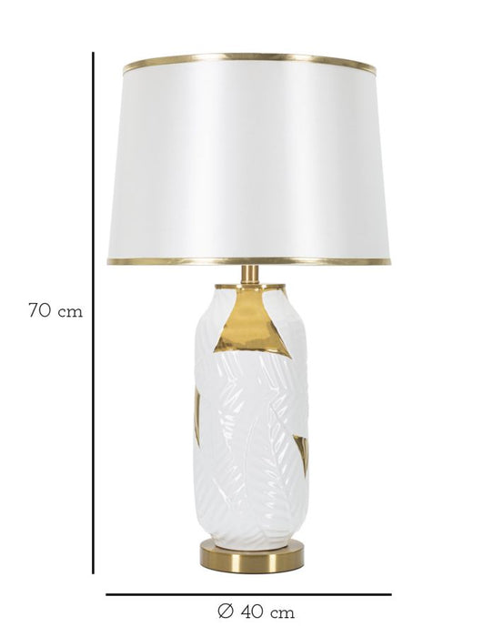 Lampada da tavolo in ceramica elegante con paralume bianco e dorato cm ø 40x70