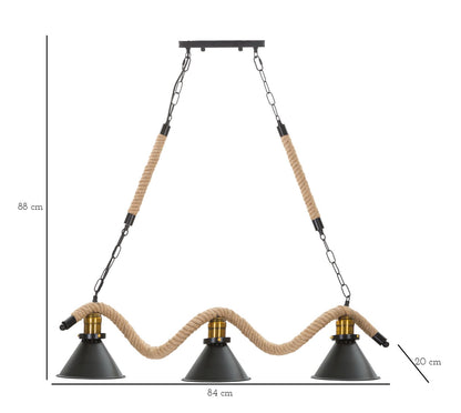Lampadario Elegante a 3 Luci in Metallo e Corda 84x20x88 cm