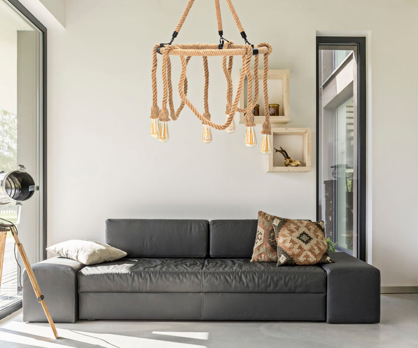 Lampadario Circolare in Corda - Ø 64 cm, Altezza 90 cm