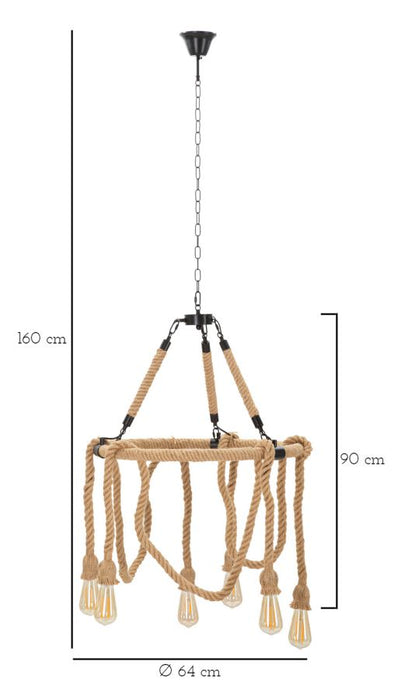 Lampadario Circolare in Corda - Ø 64 cm, Altezza 90 cm