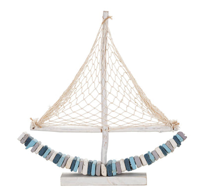 Scultura di Barca a Vela in Legno - 45x7x45 cm