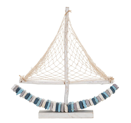 Scultura di Barca a Vela in Legno - 45x7x45 cm
