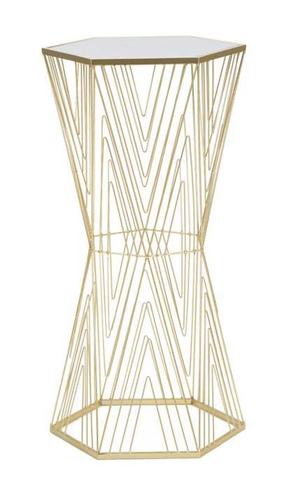 Tavolo Portatelefono Esagonale in Metallo Dorato 40x35x80 cm