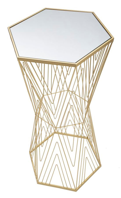 Tavolo Portatelefono Esagonale in Metallo Dorato 40x35x80 cm