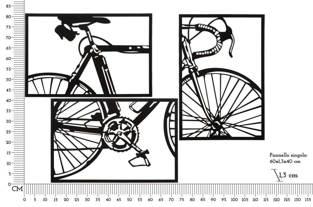 Set di Pannelli Decorativi 3D Bike in Metallo - 3 Pezzi 40x1,3x60 cm