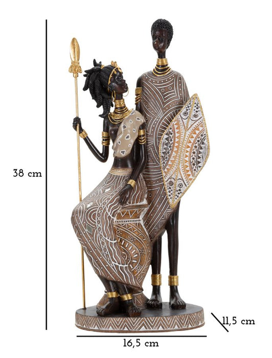 Statuetta Familiare Masai in Arte Tradizionale - 16,5x11,5x38 cm