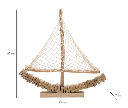 Scultura in Legno di Barca a Vela 45x7x45 cm