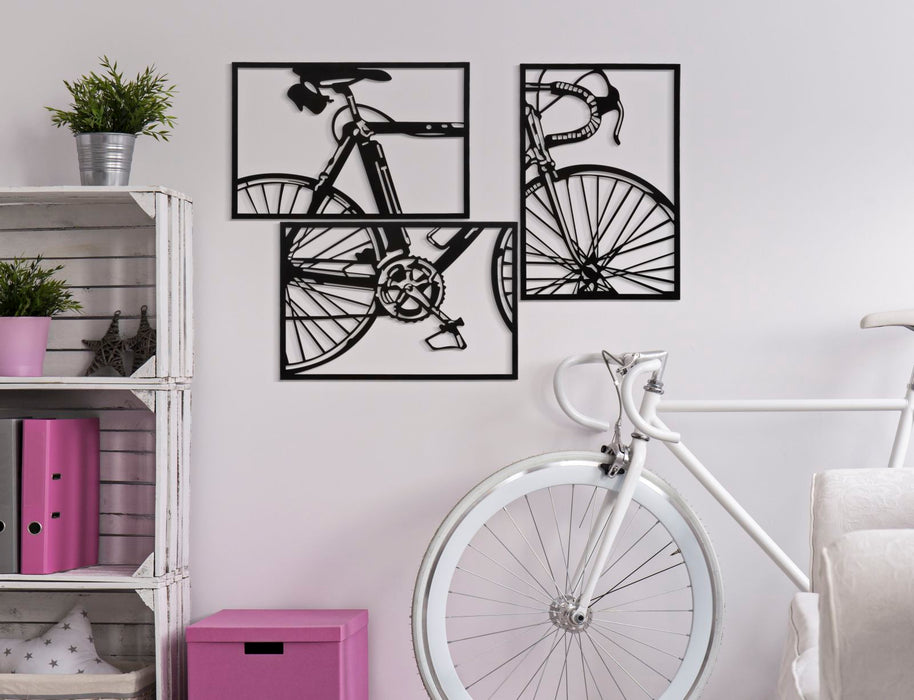 Set di Pannelli Decorativi 3D Bike in Metallo - 3 Pezzi 40x1,3x60 cm